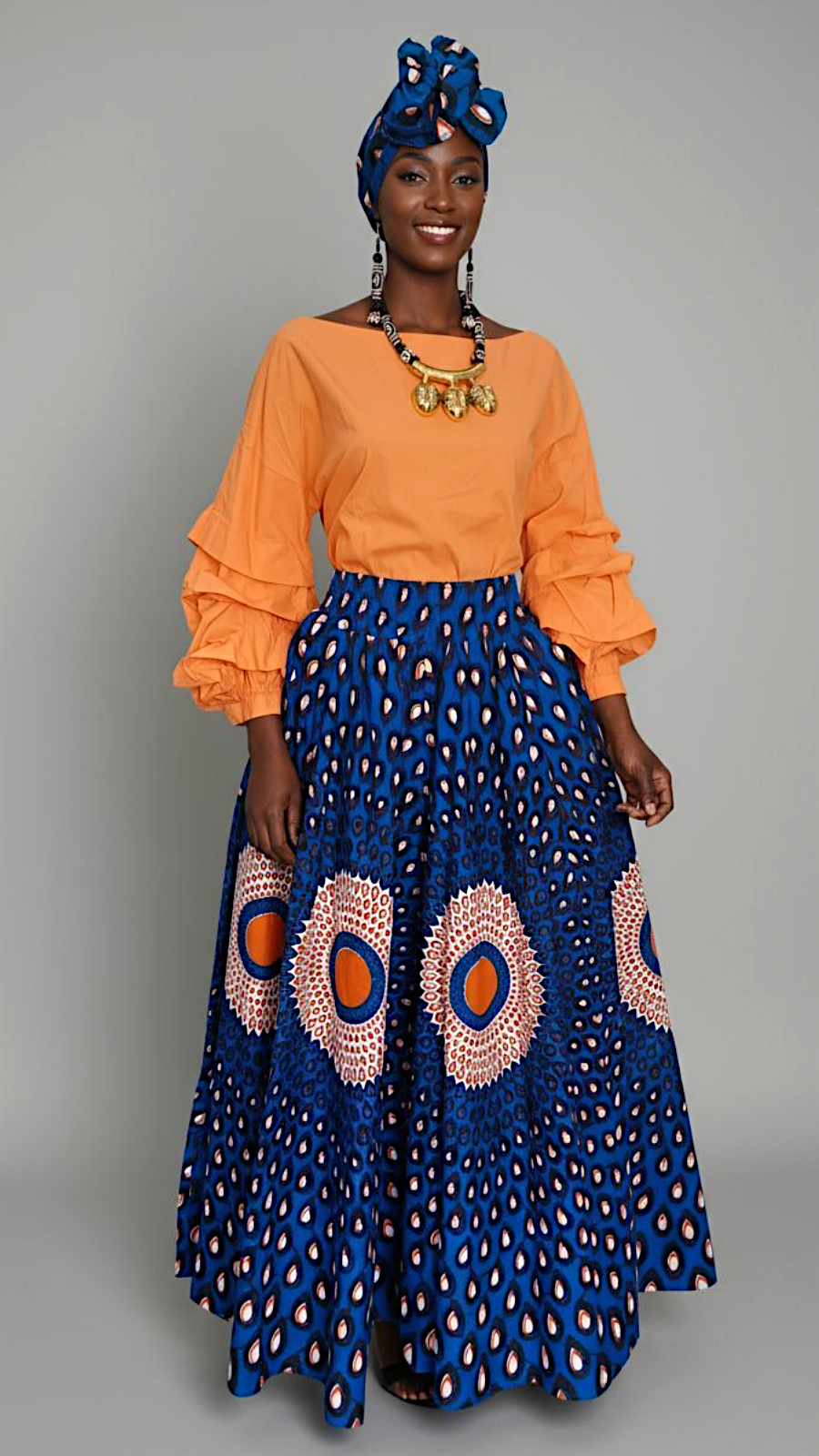 Set / Long Maxi Skirt & wrap Top Set - Print 7001